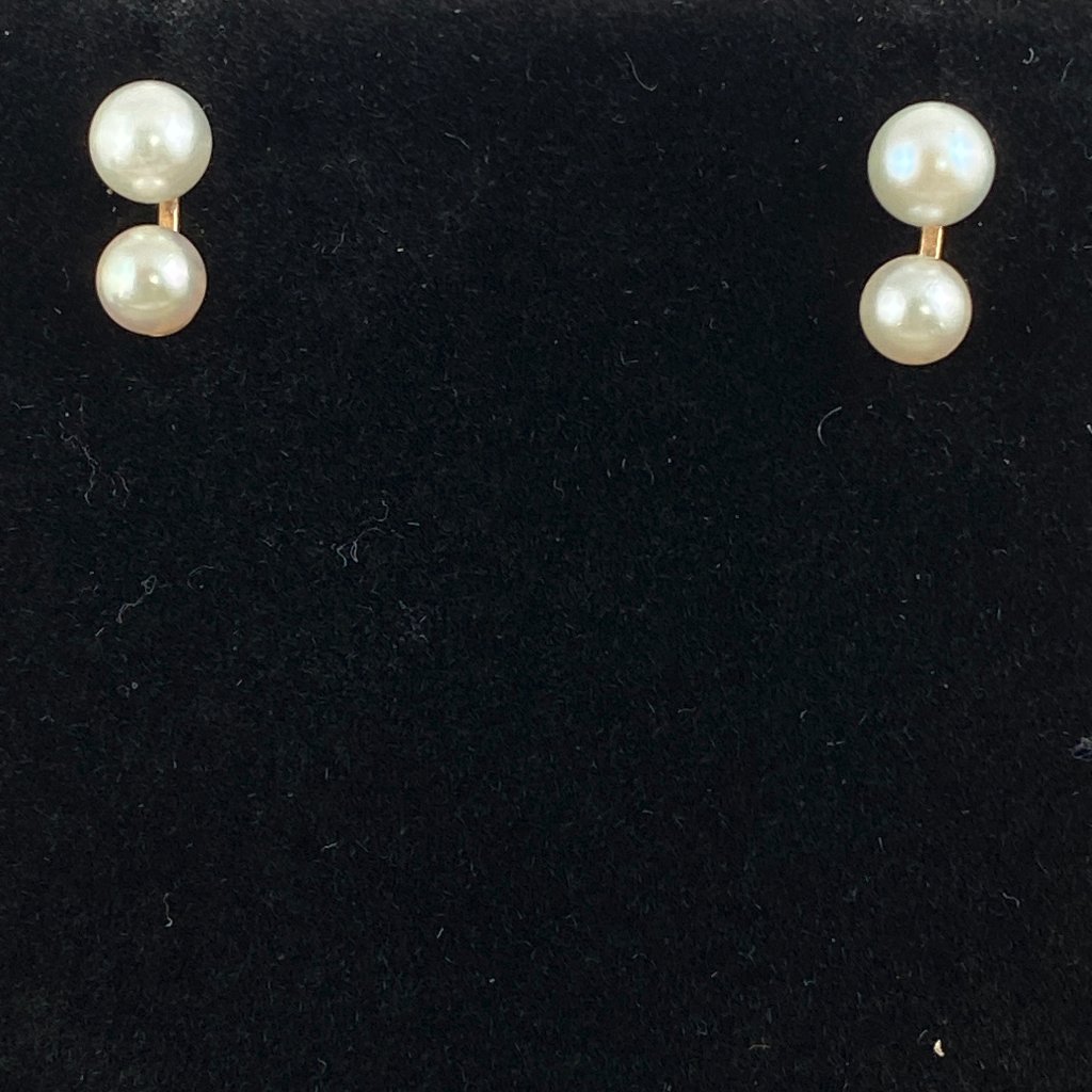Vintage Dual Pearl Stud Earrings 14 Karat Gold Post And Ear Backs